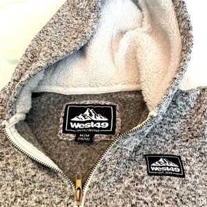 Hooded West 49 boys half zip sweater. Grey mixed & warm.